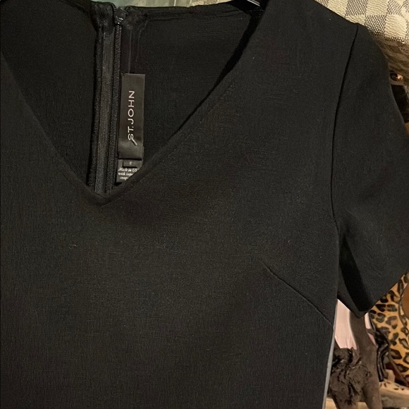 St. John Black Dress with Orange Patterned Hem - Picture 4 of 5